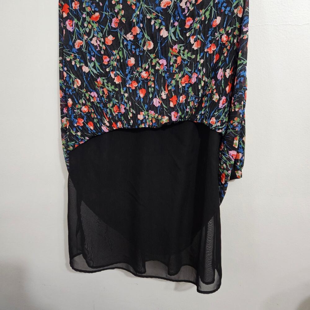 Zara Pleated Black Floral 3/4 Sleeve Mini Dress. Size Small - Picture 4 of 8